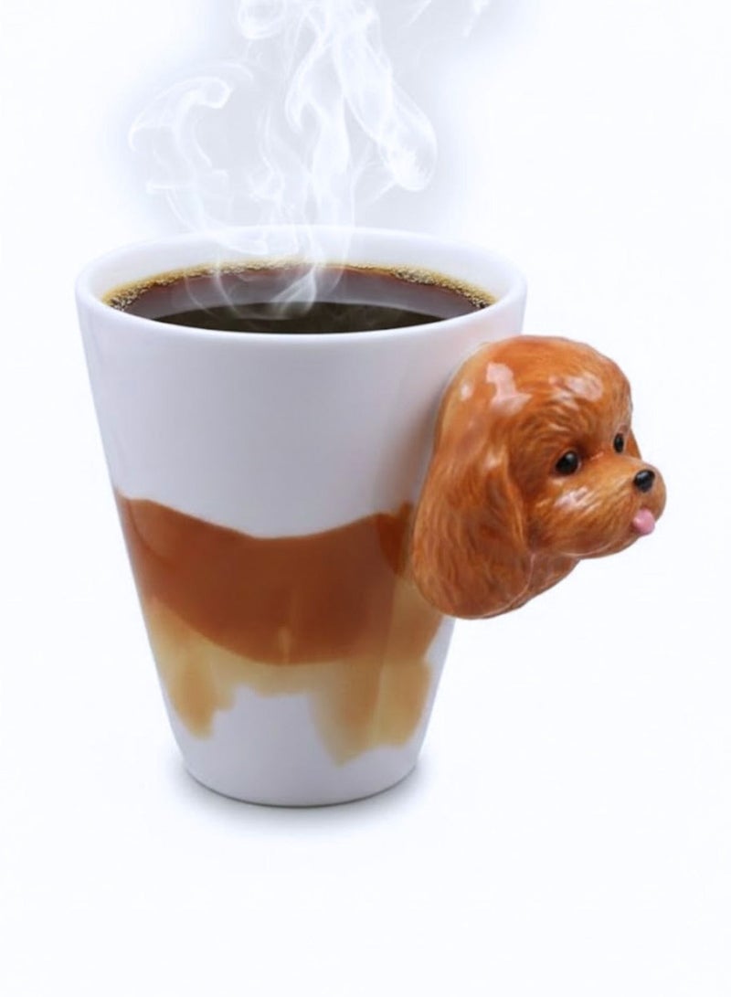 سولاري كوب سيراميك لطيف على شكل جرو، كوب قهوة ثلاثي الأبعاد على شكل رأس كلب، هدية لمحبي الحيوانات، كوب شاي بتصميم كلب مصنوع يدويًا، هدية فريدة لمالك الحيوان الأليف، ديكور مطبخ مضحك على شكل كلب (بودل) - Image 2